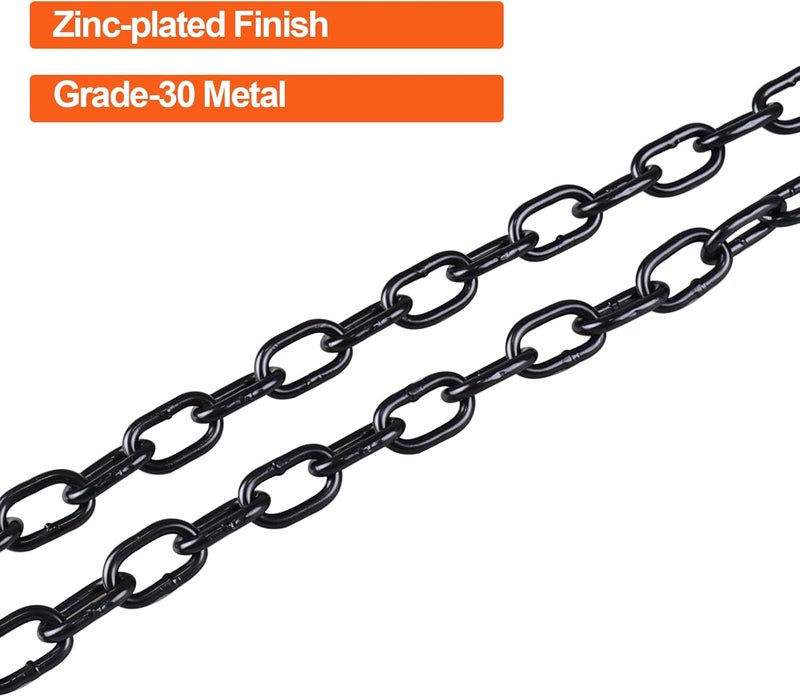 TeukRiGa 3/16"x 48" Grade 30 Steel Black Boat Trailer Safety Chain with 2 Spring Clip Hooks 3200 lbs, 2 Pcs (3/16"x 48") - Image 3